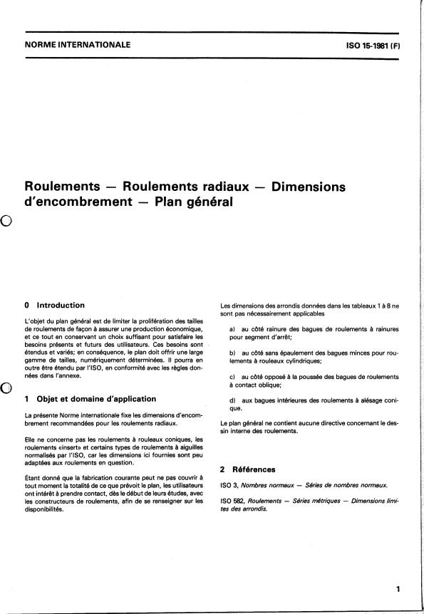 ISO 15:1981 - Roulements -- Roulements radiaux -- Dimensions d'encombrement -- Plan général
