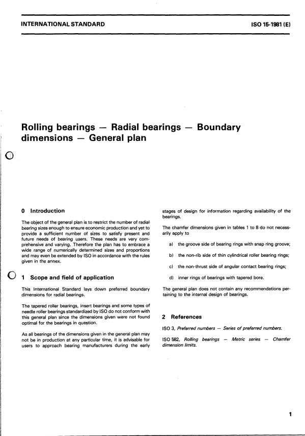 ISO 15:1981 - Rolling bearings -- Radial bearings -- Boundary dimensions -- General plan