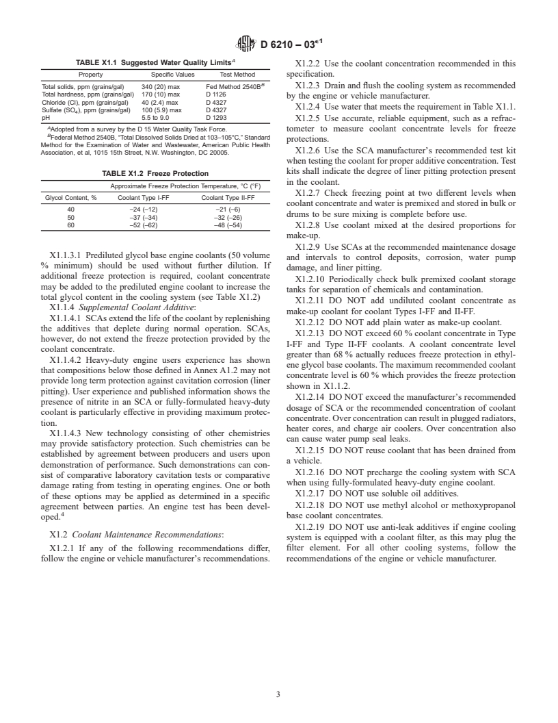 ASTM D6210-03e1 - Standard Specification for Fully-Formulated Glycol Base Engine Coolant for Heavy-Duty Engines