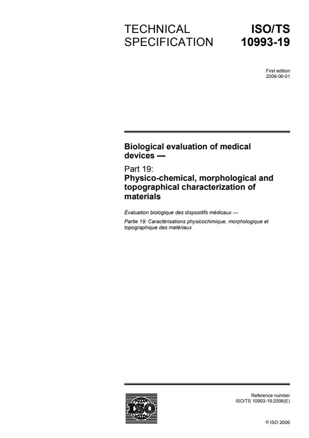 ISO/TS 10993-19:2006 - Biological evaluation of medical devices