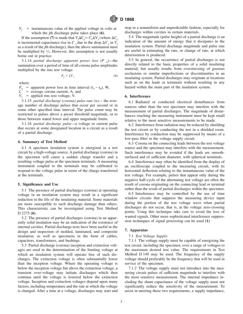 ASTM D1868-93(1998) - Standard Test Method for Detection and Measurement of Partial Discharge (Corona) Pulses in Evaluation of Insulation Systems (Withdrawn 2007)