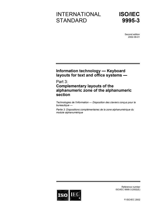 ISO/IEC 9995-3:2002 - Information technology -- Keyboard layouts for text and office systems