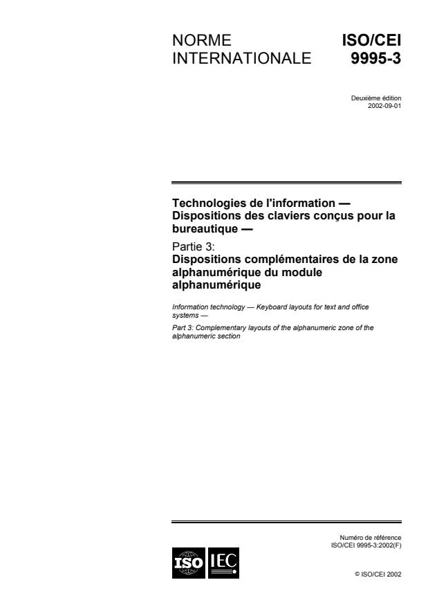 ISO/IEC 9995-3:2002 - Technologies de l'information -- Disposition des claviers conçus pour la bureautique