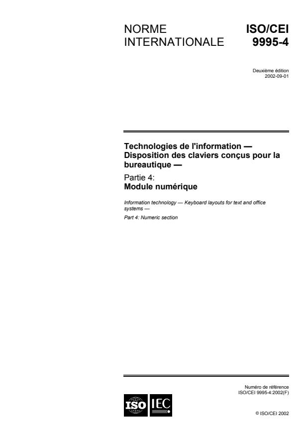 ISO/IEC 9995-4:2002 - Technologies de l'information -- Disposition des claviers conçus pour la bureautique