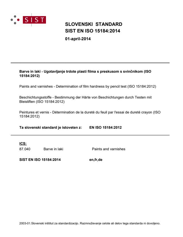 EN ISO 15184:2014 - BARVE