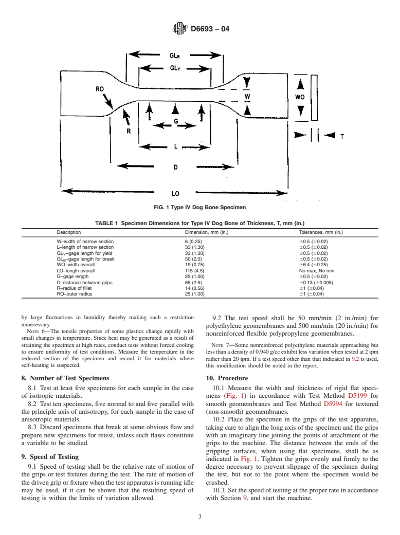 ASTM D6693-04 - Standard Test Method for Determining Tensile Properties of Nonreinforced Polyethylene and Nonreinforced Flexible Polypropylene Geomembranes