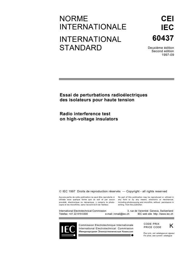 IEC 60437:1997 - Radio interference test on high-voltage insulators