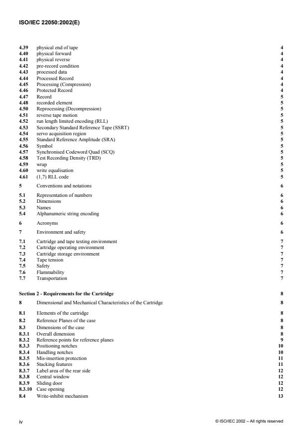 ISO/IEC 22050:2002 ISO/IEC 22050:2002 - Information technology -- Data interchange on 12,7 mm, 384-track magnetic tape cartridges -- Ultrium-1 format - Page 4 preview