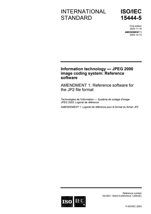 ISO/IEC 15444-5:2003/Amd 1:2003 - Reference software for the JP2 file format