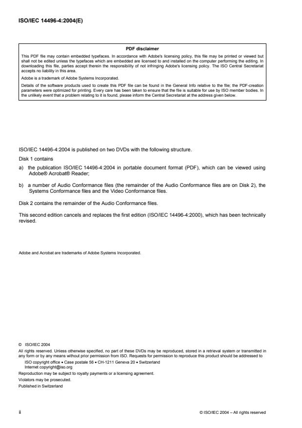 ISO/IEC 14496-4:2004 ISO/IEC 14496-4:2004 - Information technology -- Coding of audio-visual objects - Page 2 preview