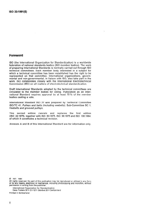 SIST ISO 22:1997 ISO 22:1991 - Belt drives -- Flat transmission belts and corresponding pulleys -- Dimensions and tolerances - Page 2 preview