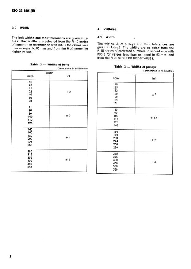 SIST ISO 22:1997 ISO 22:1991 - Belt drives -- Flat transmission belts and corresponding pulleys -- Dimensions and tolerances - Page 4 preview