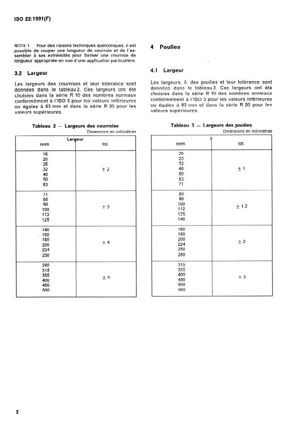 SIST ISO 22:1997 ISO 22:1991 - Transmissions par courroies -- Courroies plates de transmission et poulies correspondantes -- Dimensions et tolérances - Page 4 preview