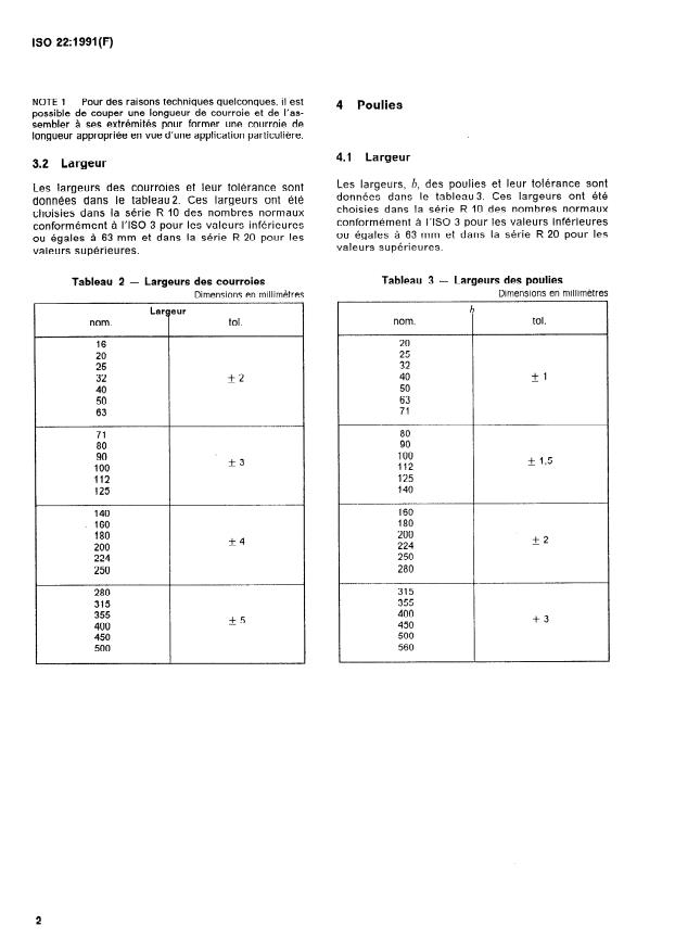 SIST ISO 22:1997 ISO 22:1991 - Transmissions par courroies -- Courroies plates de transmission et poulies correspondantes -- Dimensions et tolérances - Page 4 preview