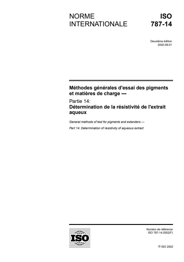 ISO 787-14:2002 - Méthodes générales d'essai des pigments et matieres de charge