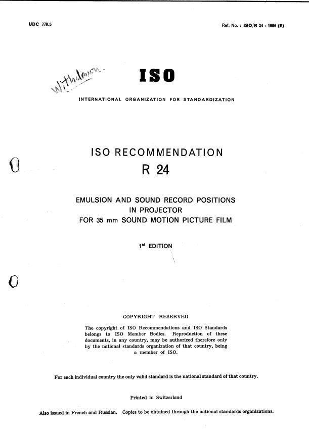 ISO/R 24:1956 - Withdrawal of ISO/R 24-1956