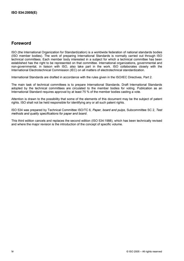 ISO 534:2005 ISO 534:2005 - Paper and board -- Determination of thickness, density and specific volume - Page 4 preview