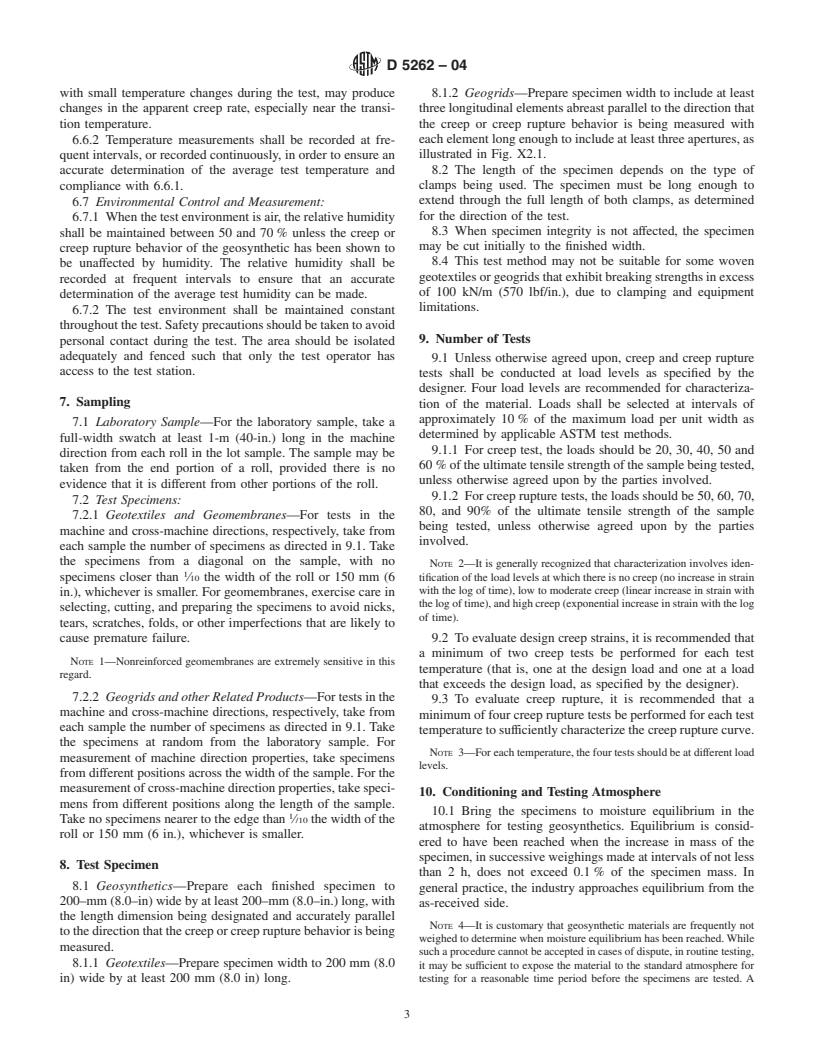 ASTM D5262-04 - Standard Test Method for Evaluating the Unconfined Tension Creep Behavior of Geosynthetics