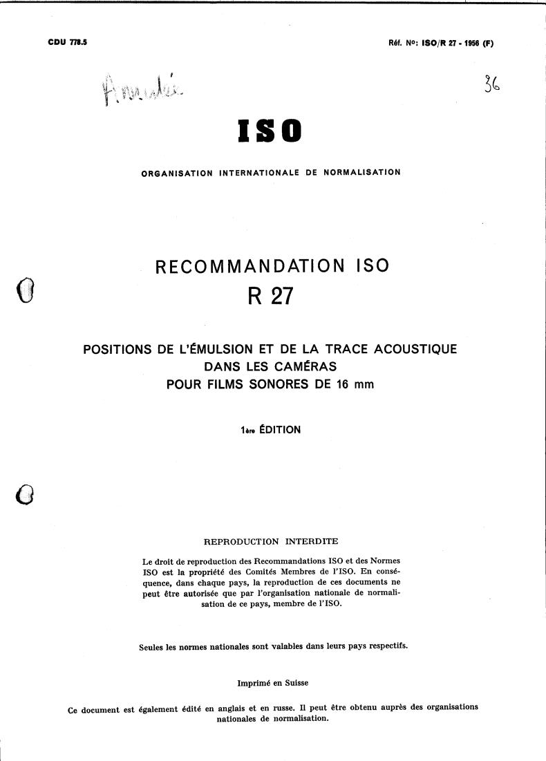 ISO/R 27:1956 - Withdrawal of ISO/R 27-1956
Released:1/1/1956