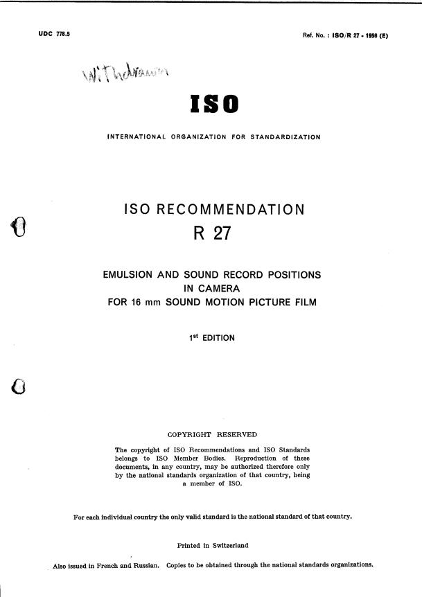 ISO/R 27:1956 - Withdrawal of ISO/R 27-1956