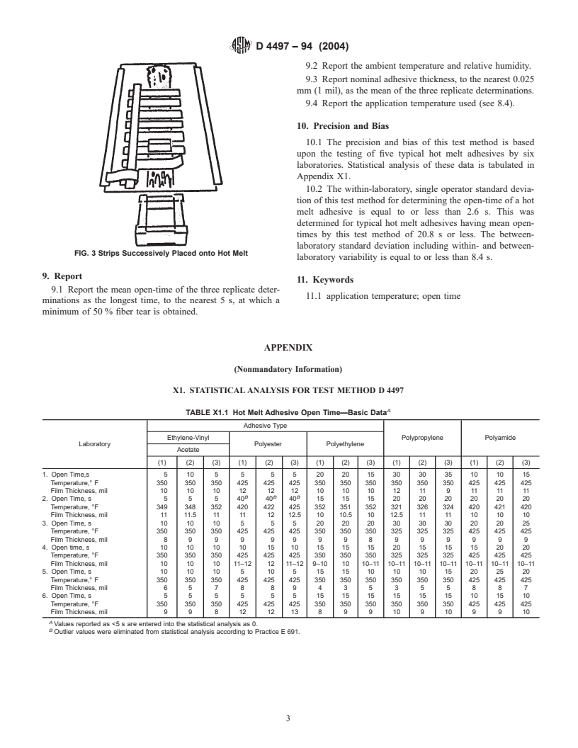 ASTM D4497-94(2004) - Standard Test Method for Determining the Open Time of Hot Melt Adhesives (Manual Method)