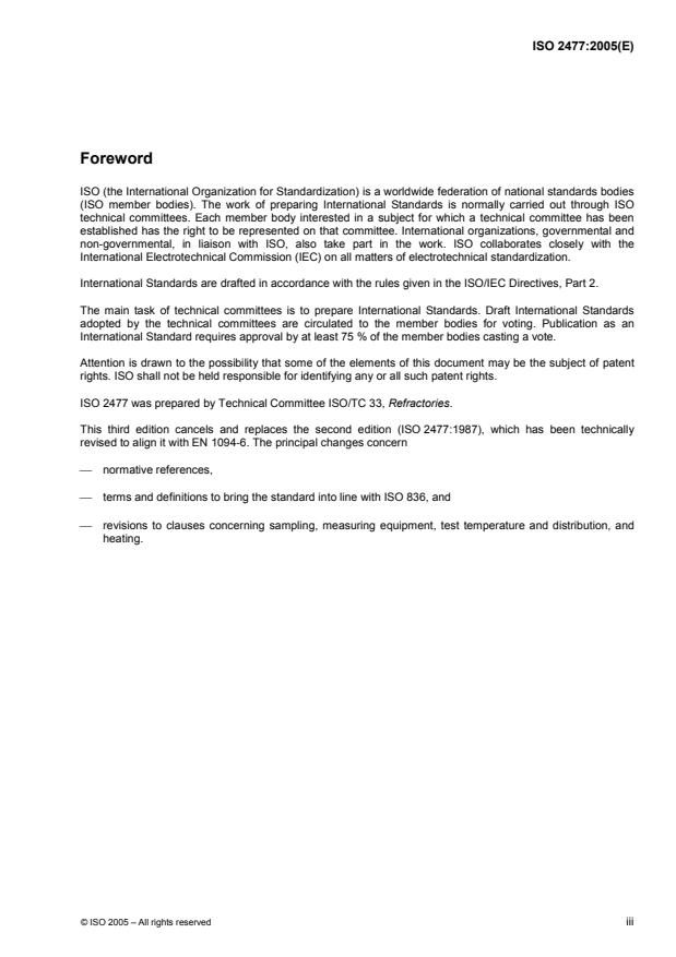 ISO 2477:2005 - Shaped insulating refractory products -- Determination of permanent change in dimensions on heating