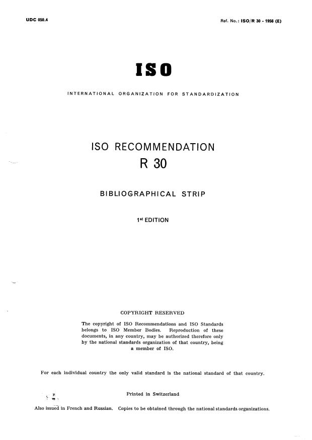 ISO/R 30:1956 - Bibliographical strip