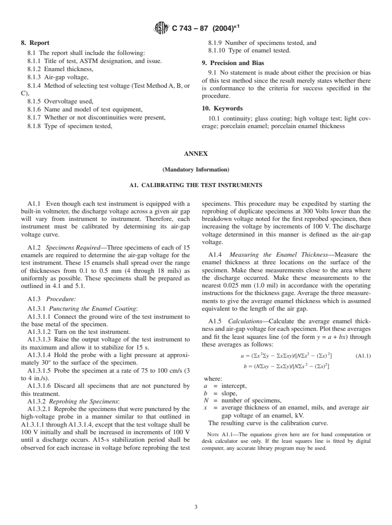 ASTM C743-87(2004)e1 - Standard Test Method for Continuity of Porcelain Enamel Coatings