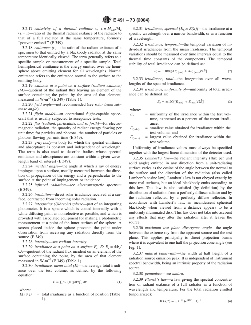 ASTM E491-73(2004) - Standard Practice for Solar Simulation for Thermal Balance Testing of Spacecraft