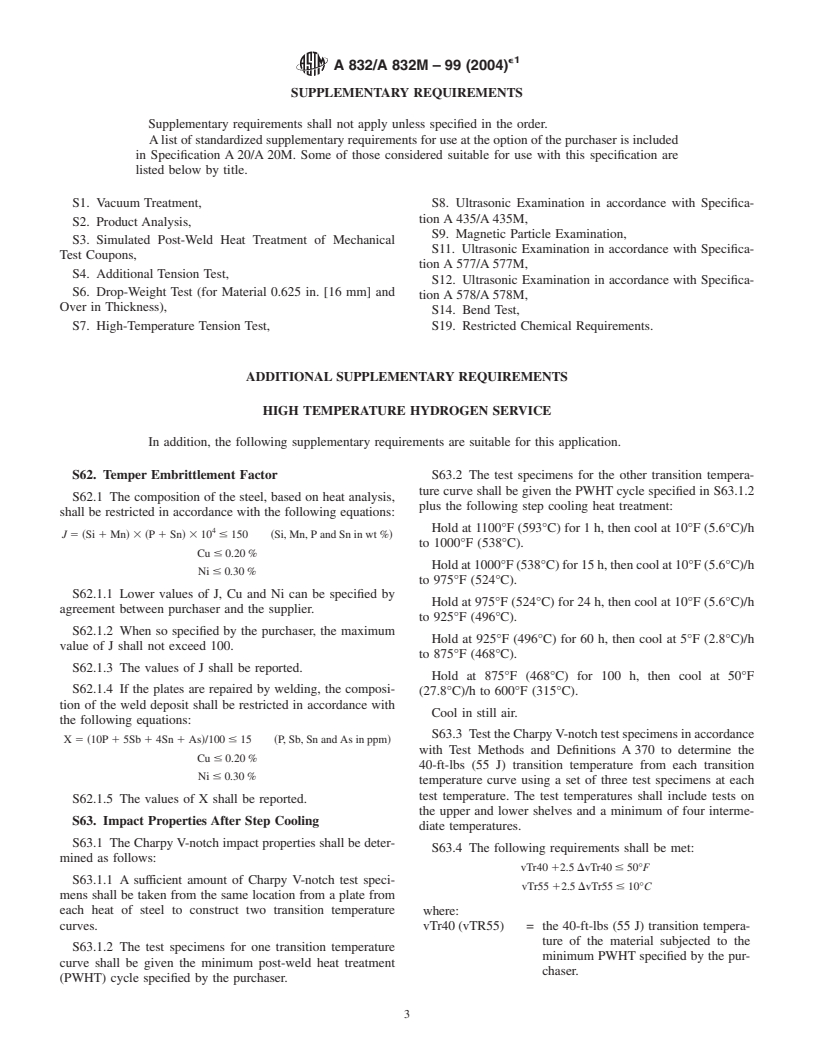 ASTM A832/A832M-99(2004)e1 - Standard Specification for Pressure Vessel Plates, Alloy Steel, Chromium-Molybdenum-Vanadium