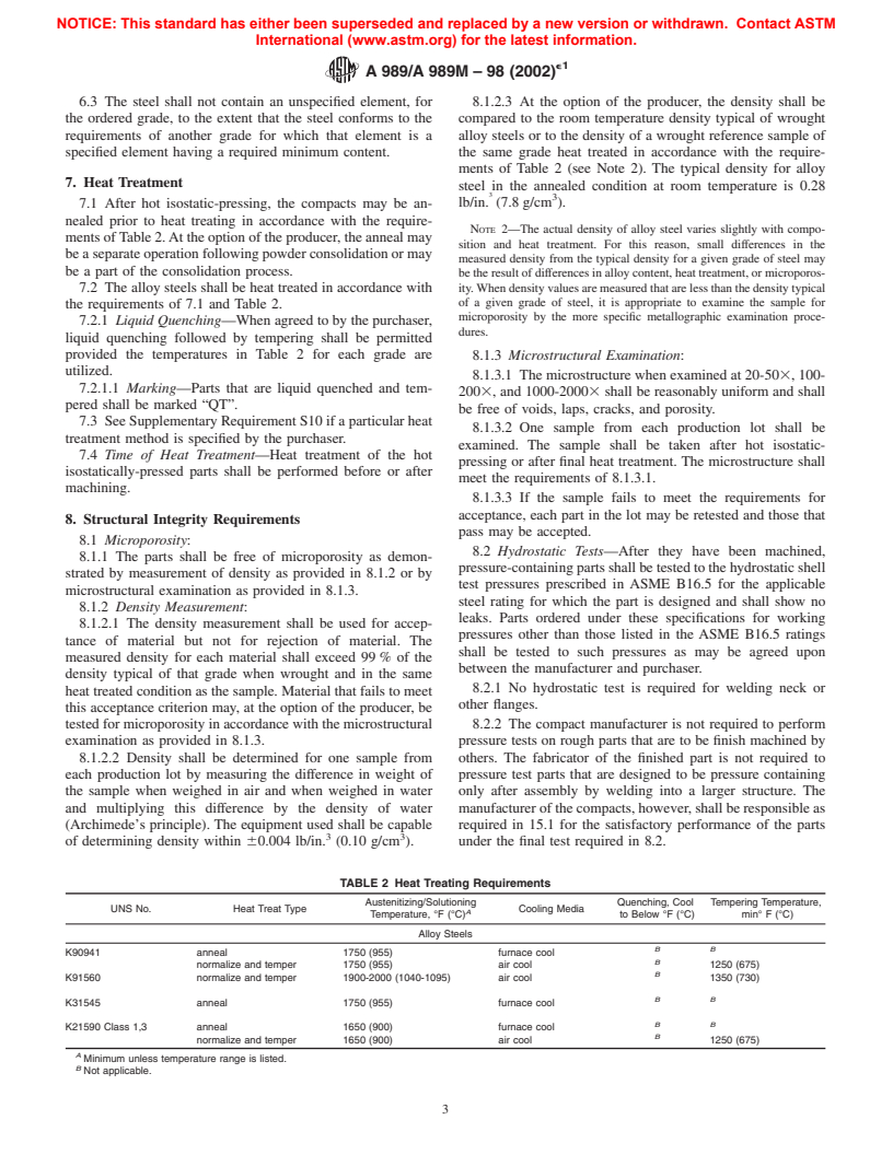 ASTM A989/A989M-98(2002)e1 - Standard Specification for Hot Isostatically-Pressed Alloy Steel Flanges, Fittings, Valves, and Parts for High Temperature Service