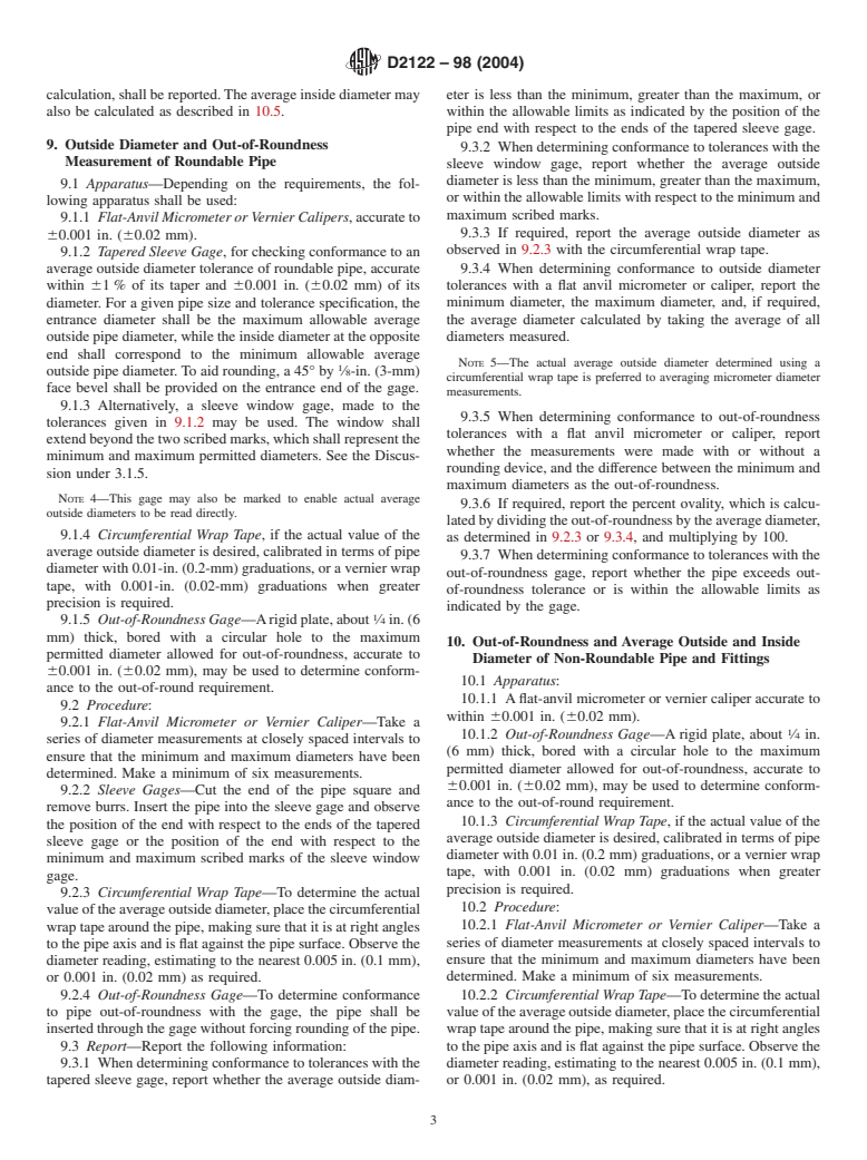 ASTM D2122-98(2004) - Standard Test Method for Determining Dimensions of Thermoplastic Pipe and Fittings