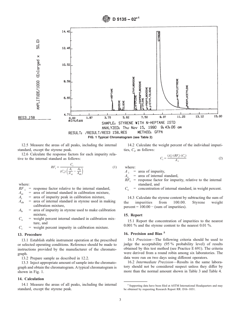 ASTM D5135-02e1 - Standard Test Method for Analysis of Styrene by Capillary Gas Chromatography