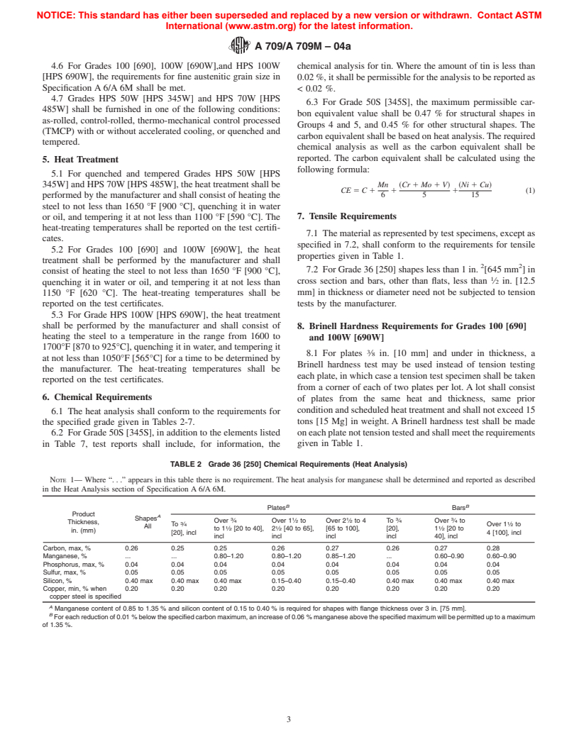 ASTM A709/A709M-04a - Standard Specification for Carbon and High-Strength Low-Alloy Structural Steel Shapes, Plates, and Bars and Quenched-and-Tempered Alloy Structural Steel Plates for Bridges