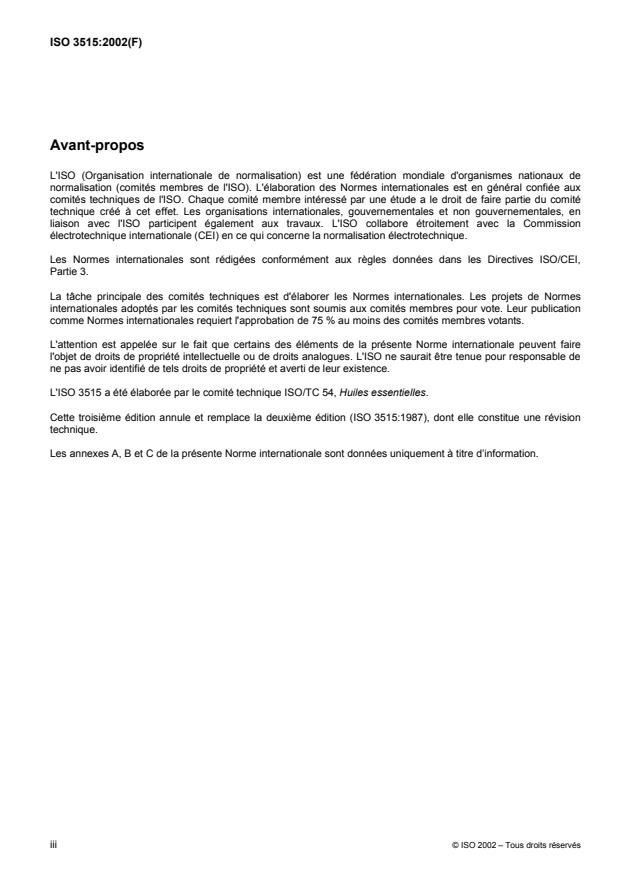 ISO 3515:2002 ISO 3515:2002 - Huile essentielle de lavande (Lavandula angustifolia Mill.) - Page 3 preview