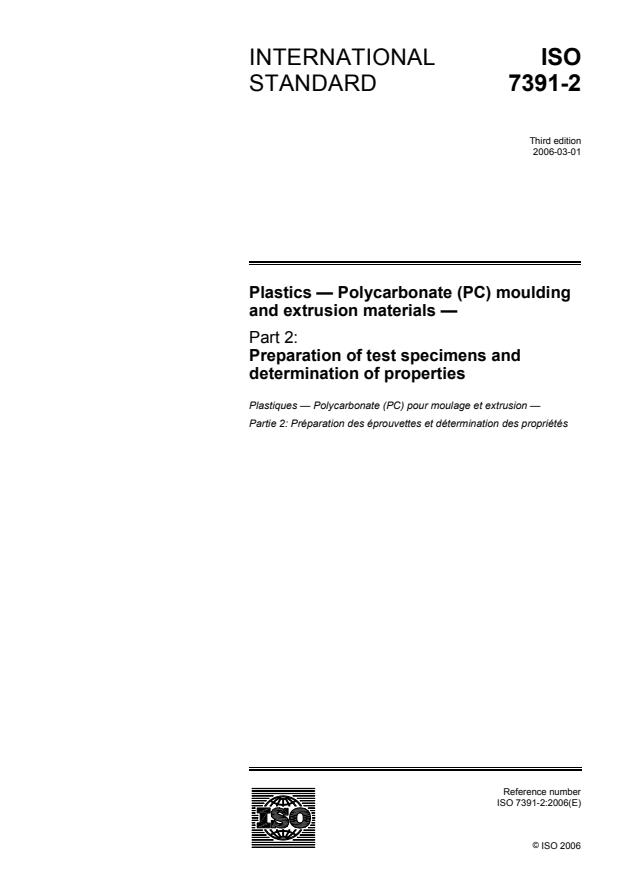 ISO 7391-2:2006 - Plastics -- Polycarbonate (PC) moulding and extrusion materials