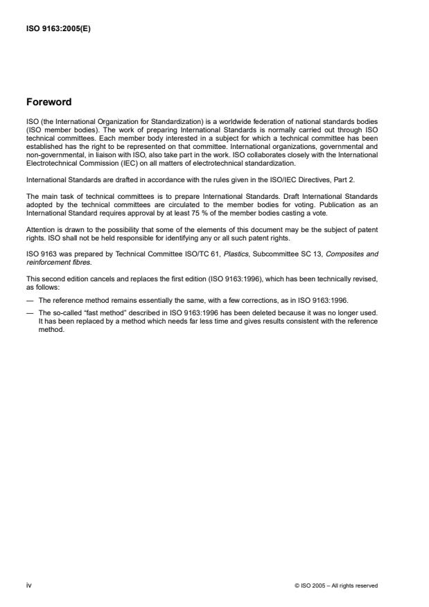 ISO 9163:2005 ISO 9163:2005 - Textile glass -- Rovings -- Manufacture of test specimens and determination of tensile strength of impregnated rovings - Page 4 preview
