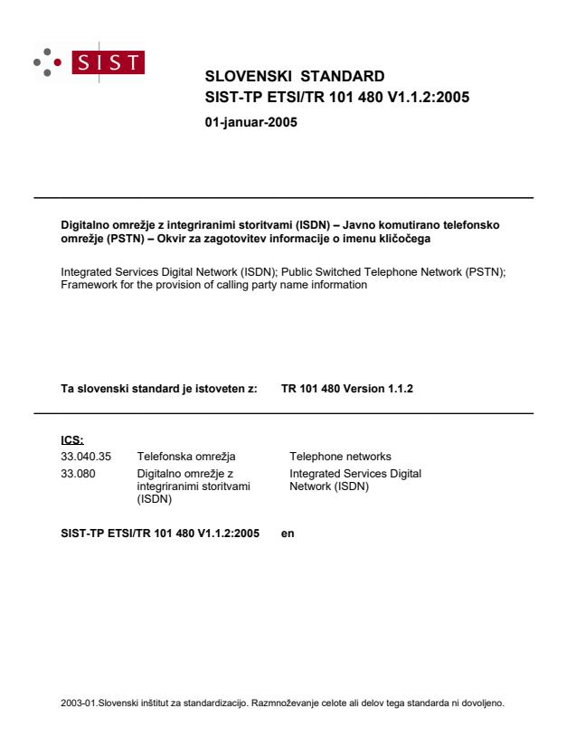 TP ETSI/TR 101 480 V1.1.2:2005