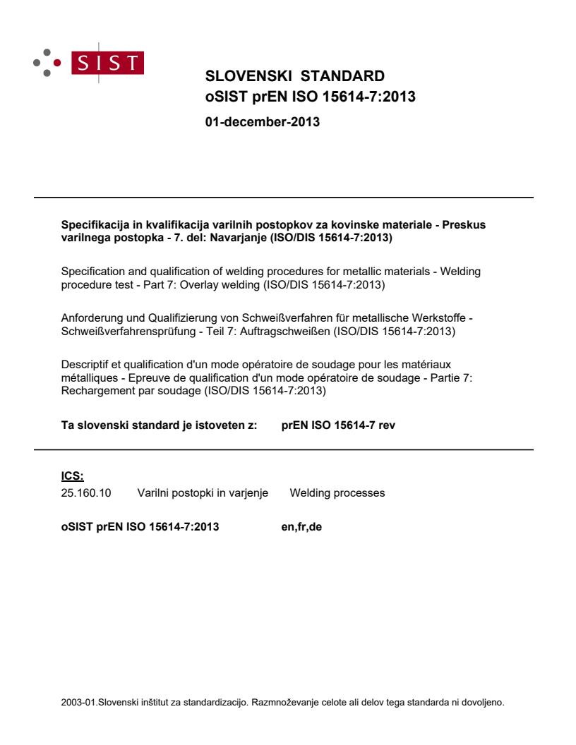 prEN ISO 15614-7:2013