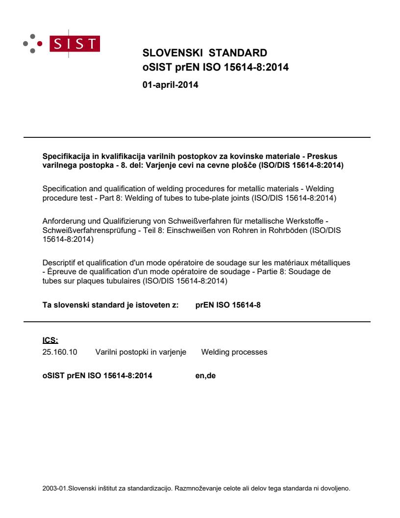 prEN ISO 15614-8:2014