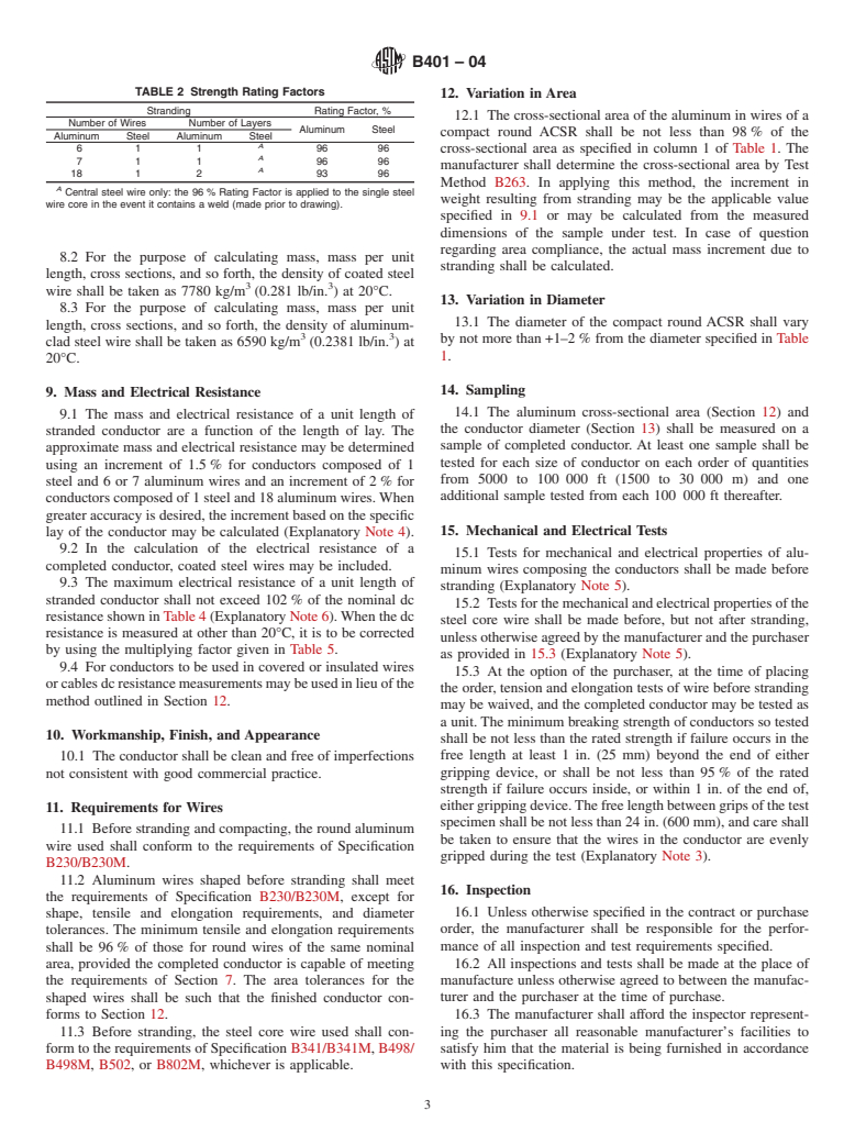 ASTM B401-04 - Standard Specification for Compact Round Concentric-Lay-Stranded Aluminum Conductors, Steel-Reinforced (ACSR/COMP)