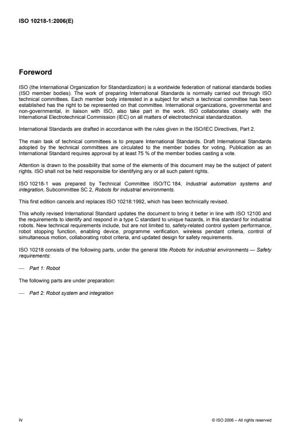 ISO 10218-1:2006 ISO 10218-1:2006 - Robots for industrial environments -- Safety requirements - Page 4 preview