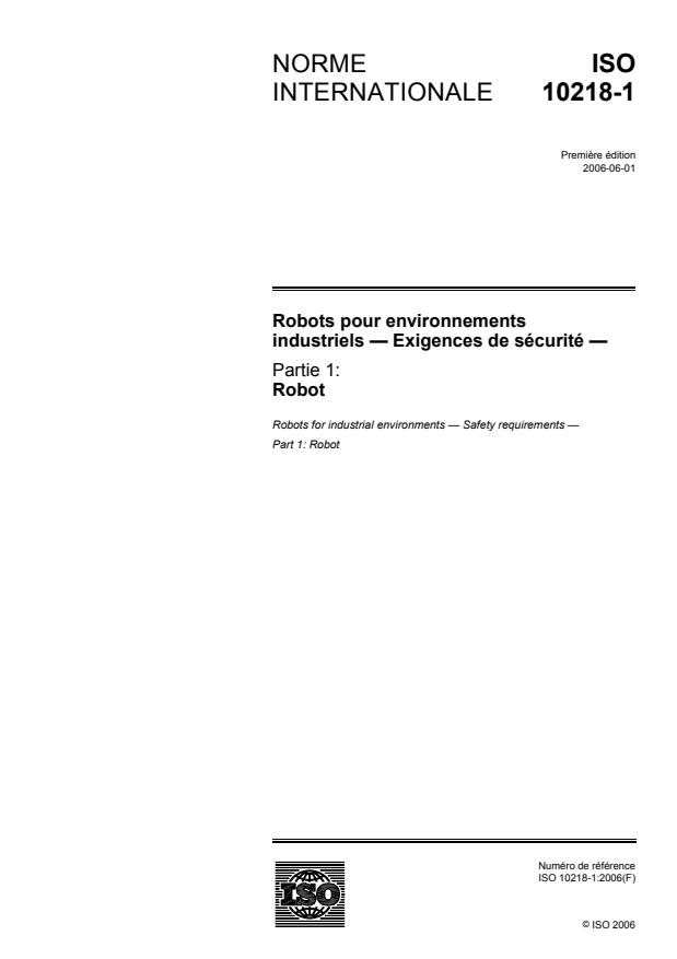 ISO 10218-1:2006 - Robots pour environnements industriels -- Exigences de sécurité