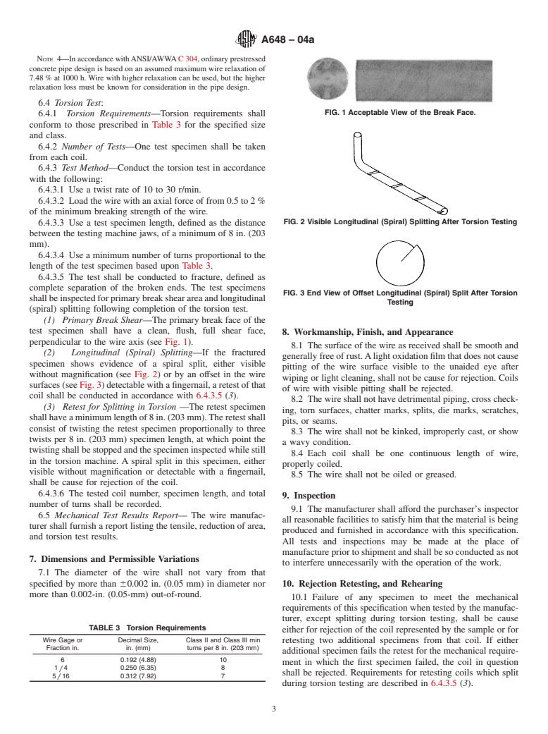 ASTM A648-04a - Standard Specification for Steel Wire, Hard Drawn for Prestressing Concrete Pipe