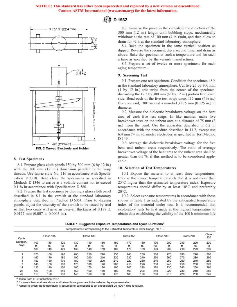 ASTM D1932-01 - Standard Test Method for Thermal Endurance of Flexible Electrical Insulating Varnishes