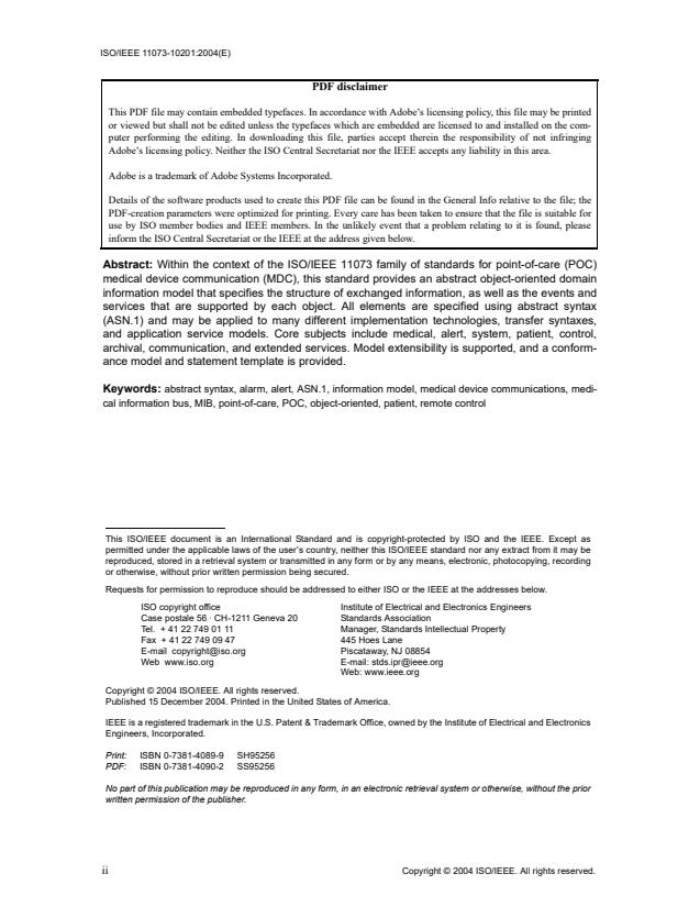 ISO/IEEE 11073-10201:2004 ISO/IEEE 11073-10201:2004 - Health informatics -- Point-of-care medical device communication - Page 4 preview