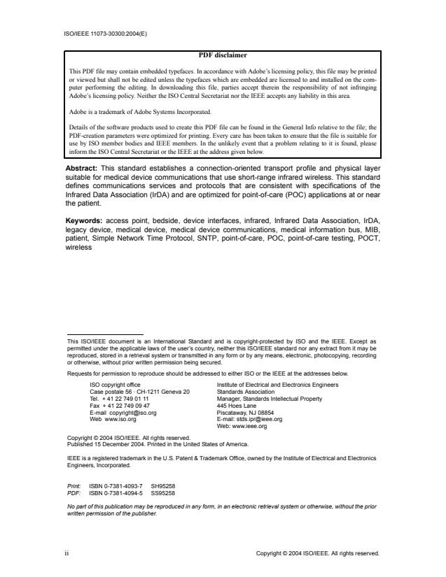 ISO/IEEE 11073-30300:2004 ISO/IEEE 11073-30300:2004 - Health informatics -- Point-of-care medical device communication - Page 4 preview
