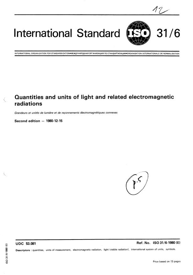 ISO 31-6:1980 - Quantities and units of light and related electromagnetic radiations