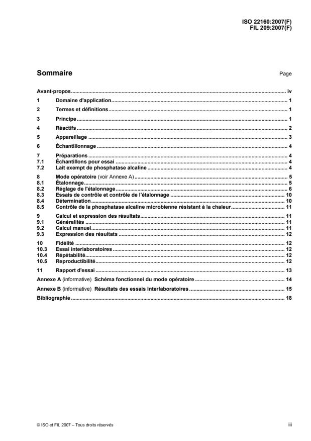 ISO 22160:2007 ISO 22160:2007 - Lait et boissons a base de lait -- Détermination de l'activité de la phosphatase alcaline -- Méthode par un systeme de photoactivation enzymatique - Page 3 preview
