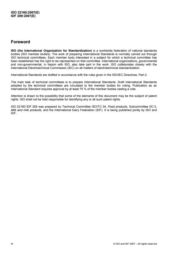 ISO 22160:2007 ISO 22160:2007 - Milk and milk-based drinks -- Determination of alkaline phosphatase activity -- Enzymatic photo-activated system (EPAS) method - Page 4 preview